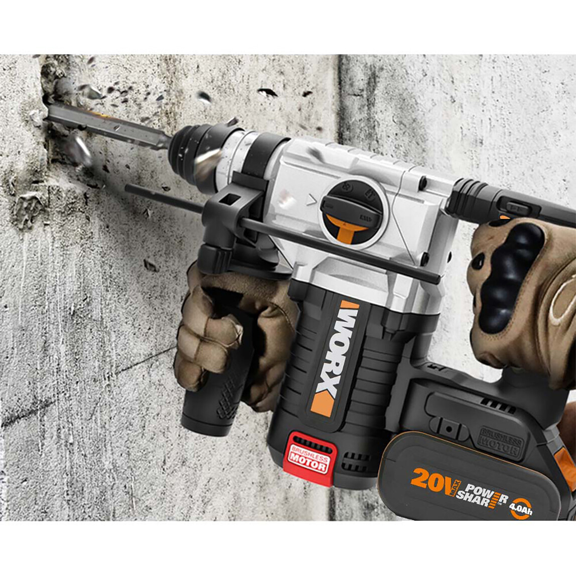    WORX WX380.9 20Volt 2.2J Profesyonel SDS-Plus Pnömatik Kırıcı Delici (Akü ve Şarj Cihazı Dahil Değildir.) 
