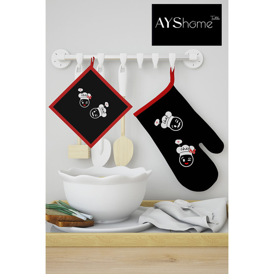 AYShome Şef Desen Eldiven Tutaç Seti  