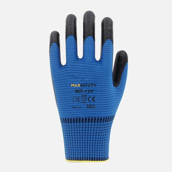 Maxsafety MXNIT-110-10 Nitril Eldiven(Mavi-Siyah) 