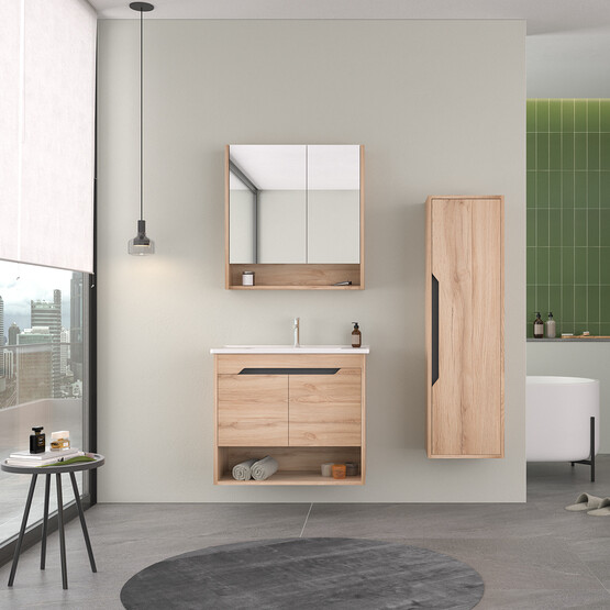 Bonitobagno Alberi Legnano Aynalı 80 cm Banyo Dolabı Üst Modül Açık Ceviz