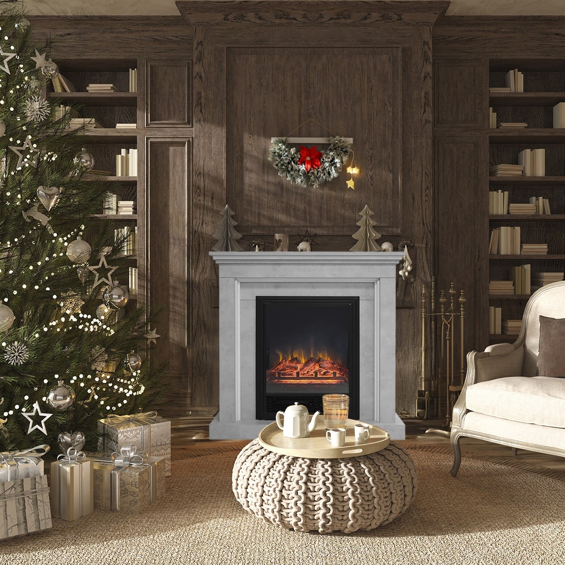    Dlc 1600W Retro Desenli Dekoratif Şömine Gri 