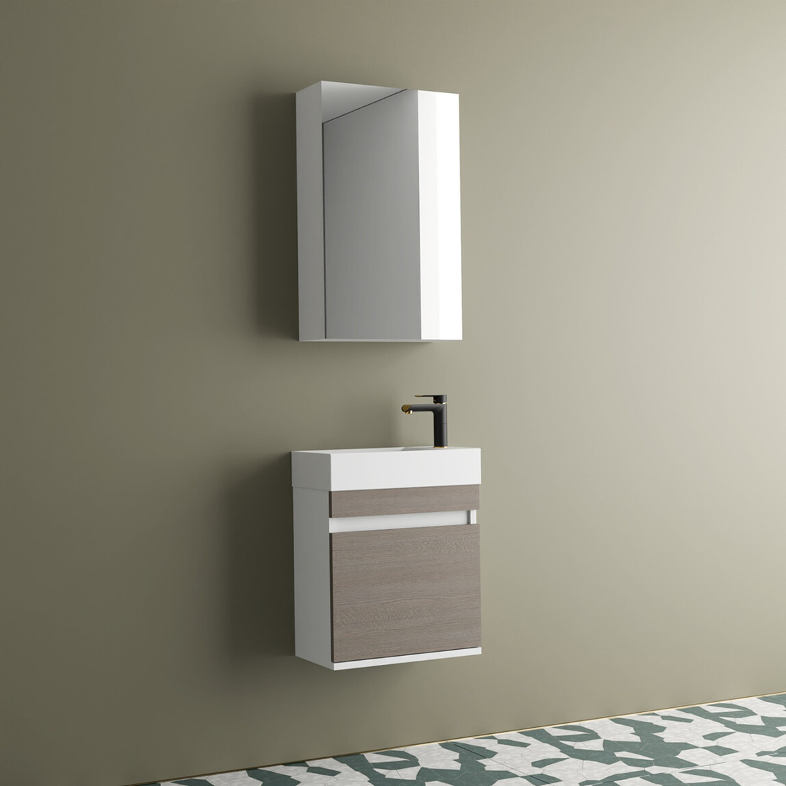    Gold Banyo Lena Aynalı 45 cm Takım Banyo Dolabı Antrasit-Beyaz 