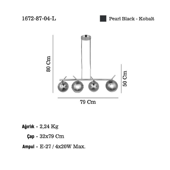 Bena Kobalt Metal 4'lü Sıralı Avize