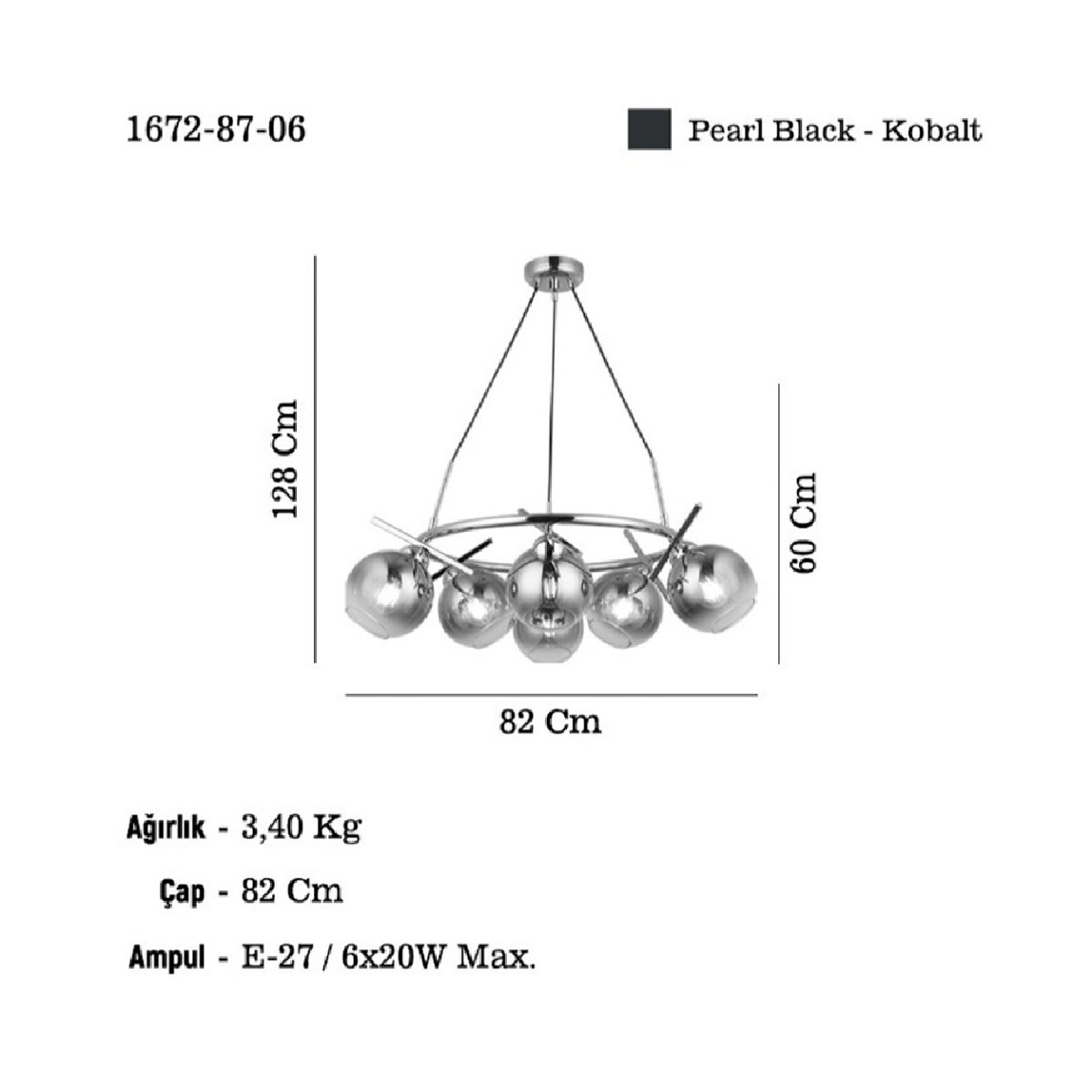    Bena Kobalt Metal 6'lı Yuvarlak Sarkıt 