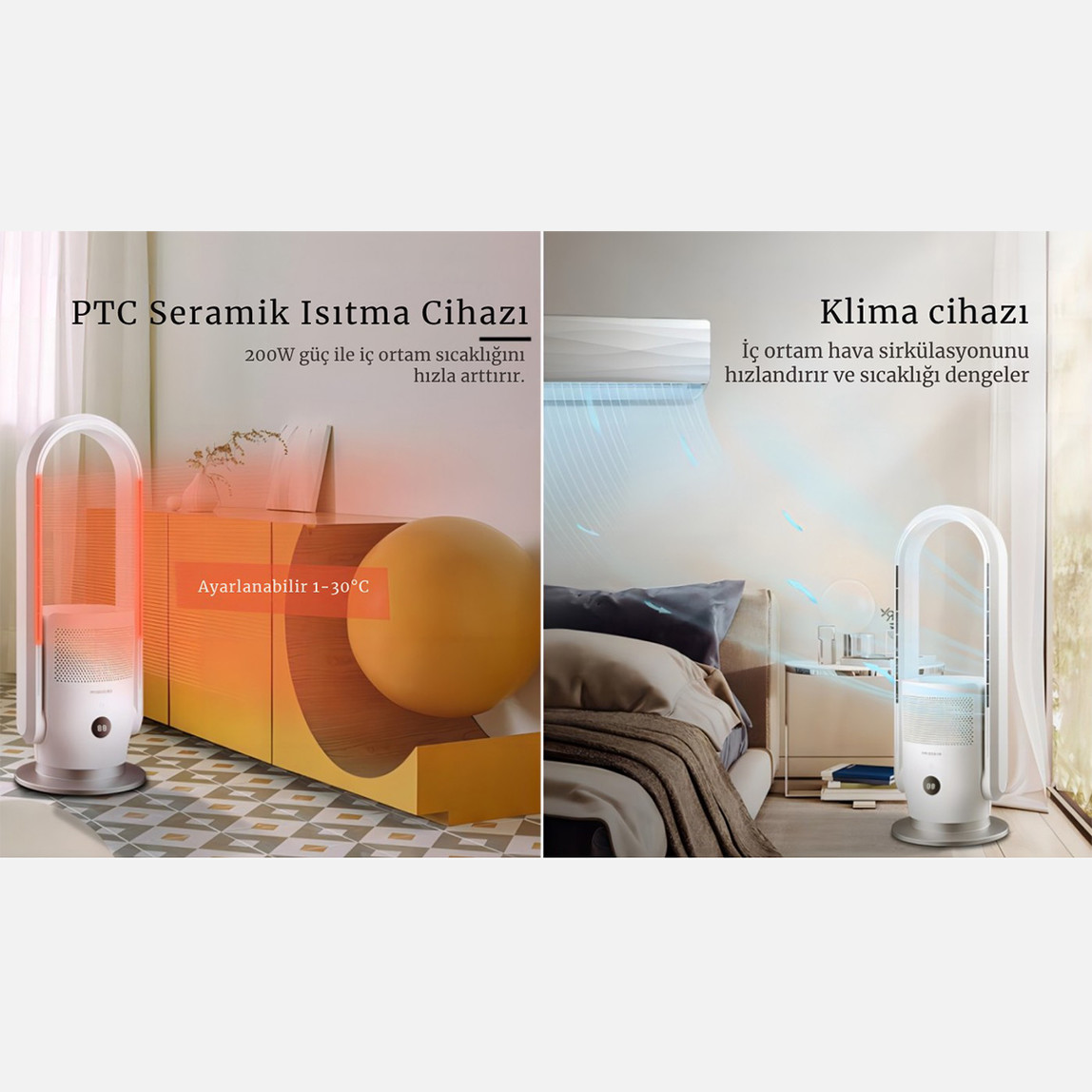    Dlc Akıllı Wifi Fanlı Isıtma Soğutma Hava Temizleme Cihazı 