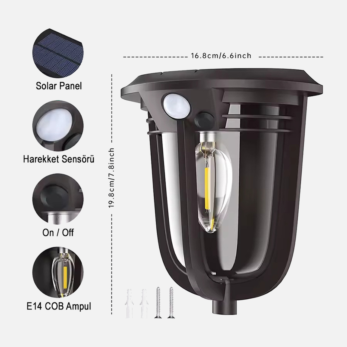    Greentech Güneş Enerjili Hareket Sensörlü Led Aplik 