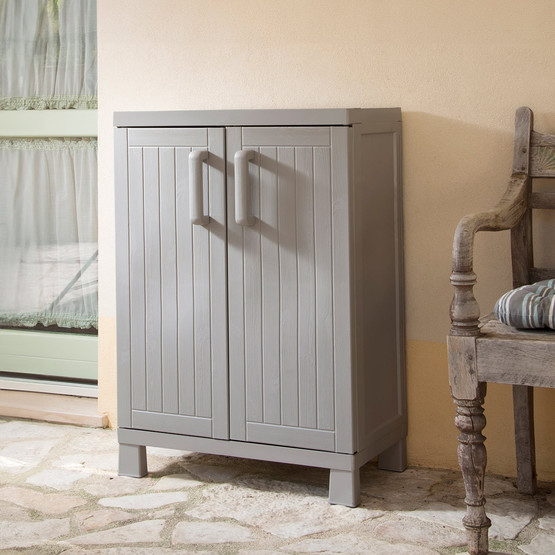 Wood Midi 2 Raflı Plastik Dolap Taş Gri
