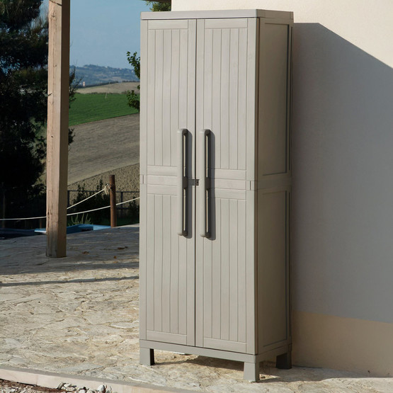 Wood Midi 4 Raflı ve Uzun Bölmeli Plastik Dolap Taş Gri