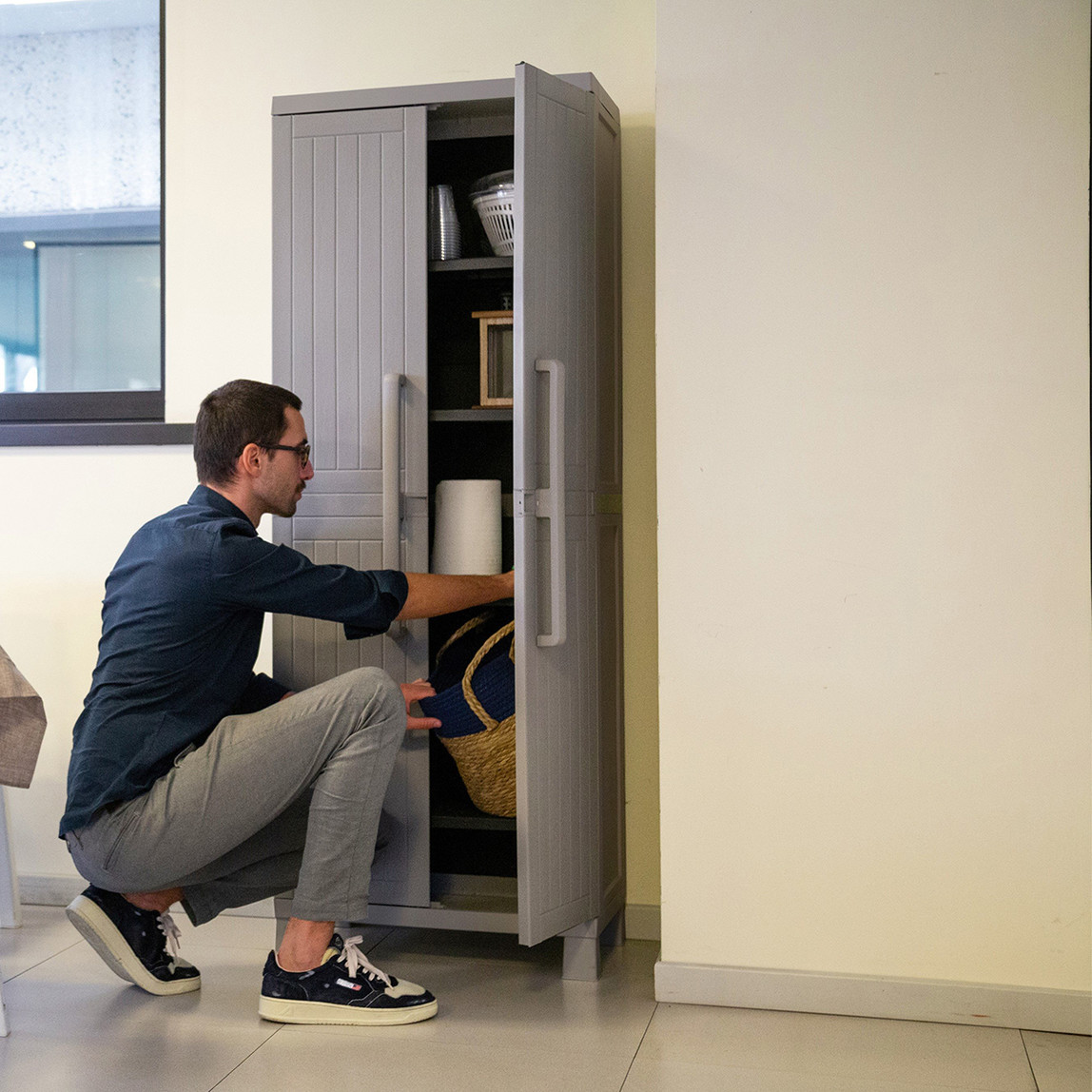    Wood Midi 4 Raflı Plastik Dolap Taş Gri 