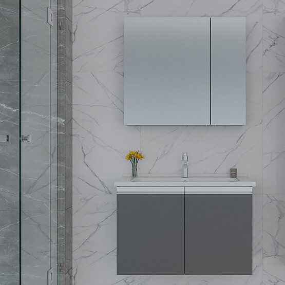 Bonitobagno Nola Aynalı 80 cm Takım Banyo Dolabı Antrasit