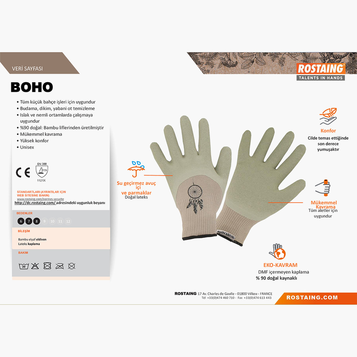    Rostaing BOHO-IT07 Hafif Bahçe İşleri Eldiveni No:7 - S 