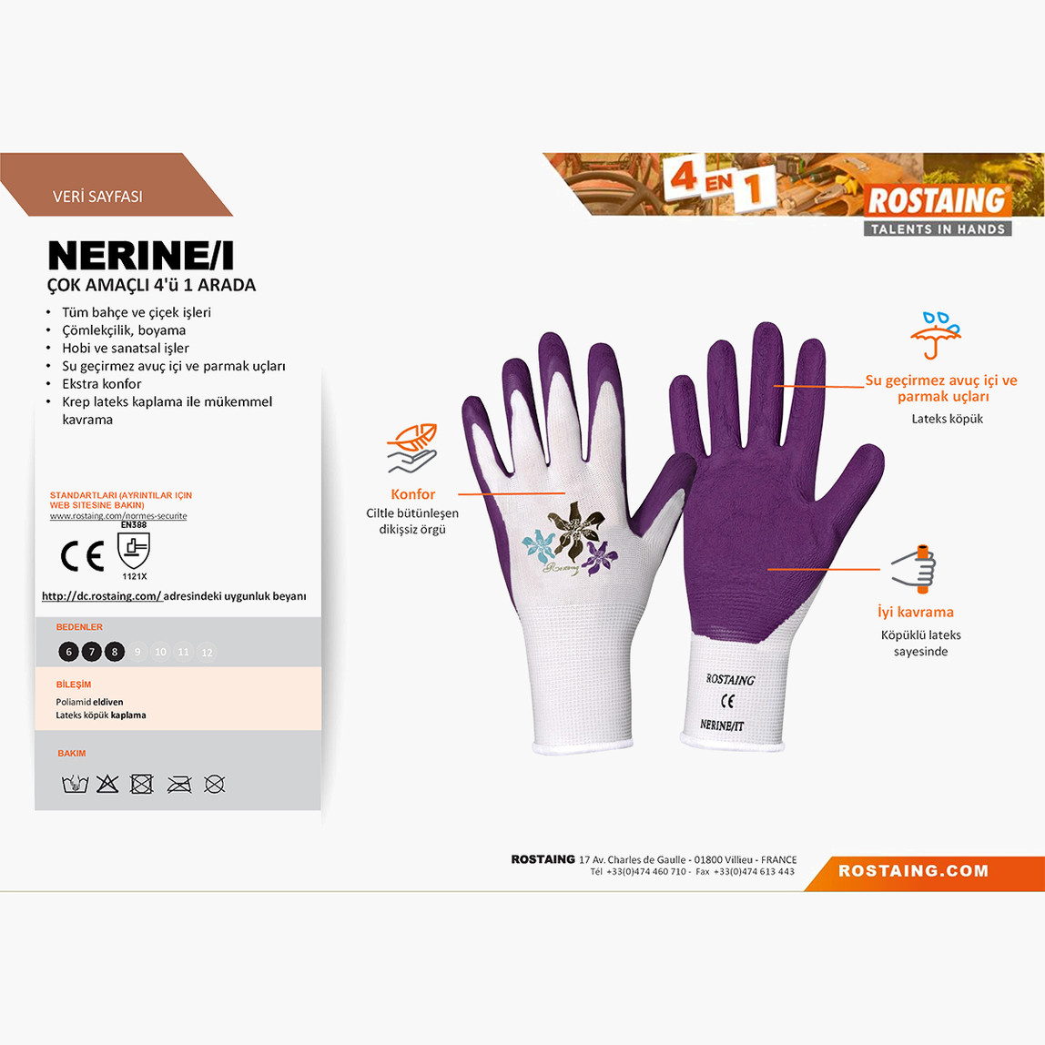    Rostaing NERINE-IT07 Bahçe/Çok Amaçlı Eldiven No:7 - S
 