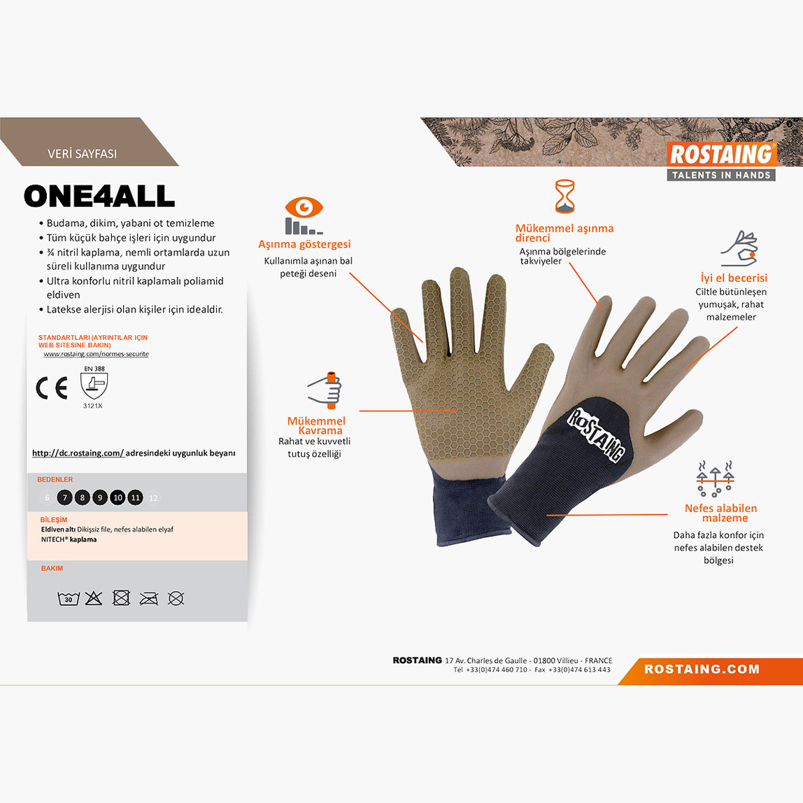    Rostaing ONE4ALL-IT09 Bahçe/Genel Kullanım Eldiven No:9
 