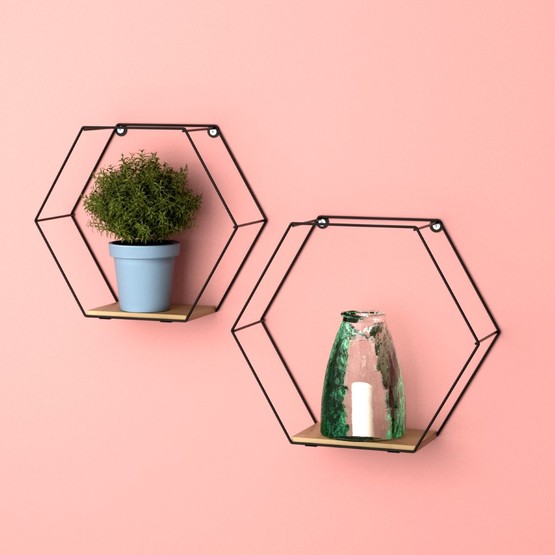 tekno-tel MG511 Altıgen 2'li Duvar Rafı Siyah