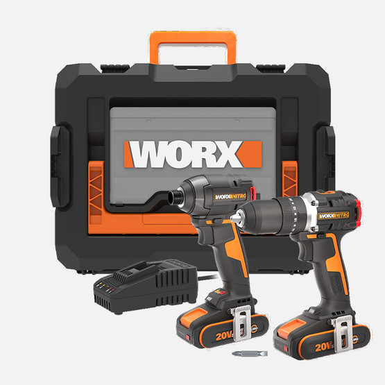 Worx WX925 20Volt/2.0Ah Çift Akülü Kömürsüz Profesyonel Şarjlı Darbeli Matkap + WX265 Kömürsüz Darbeli Tornavida  Seti