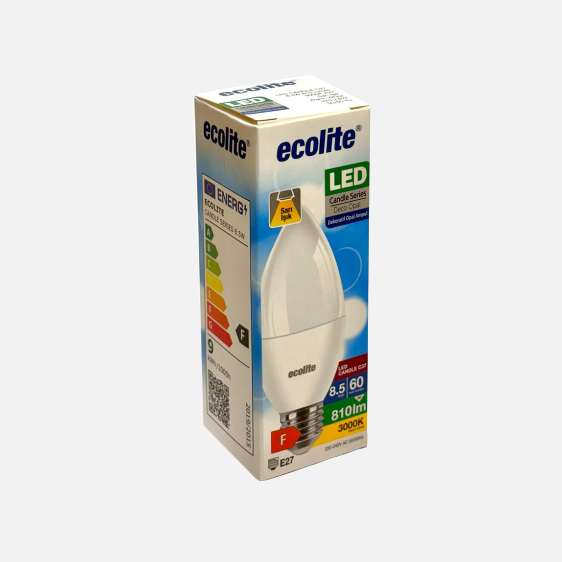    Ecolite C37 LED Ampul 8.5W, Sarı Işık (3000K)  
