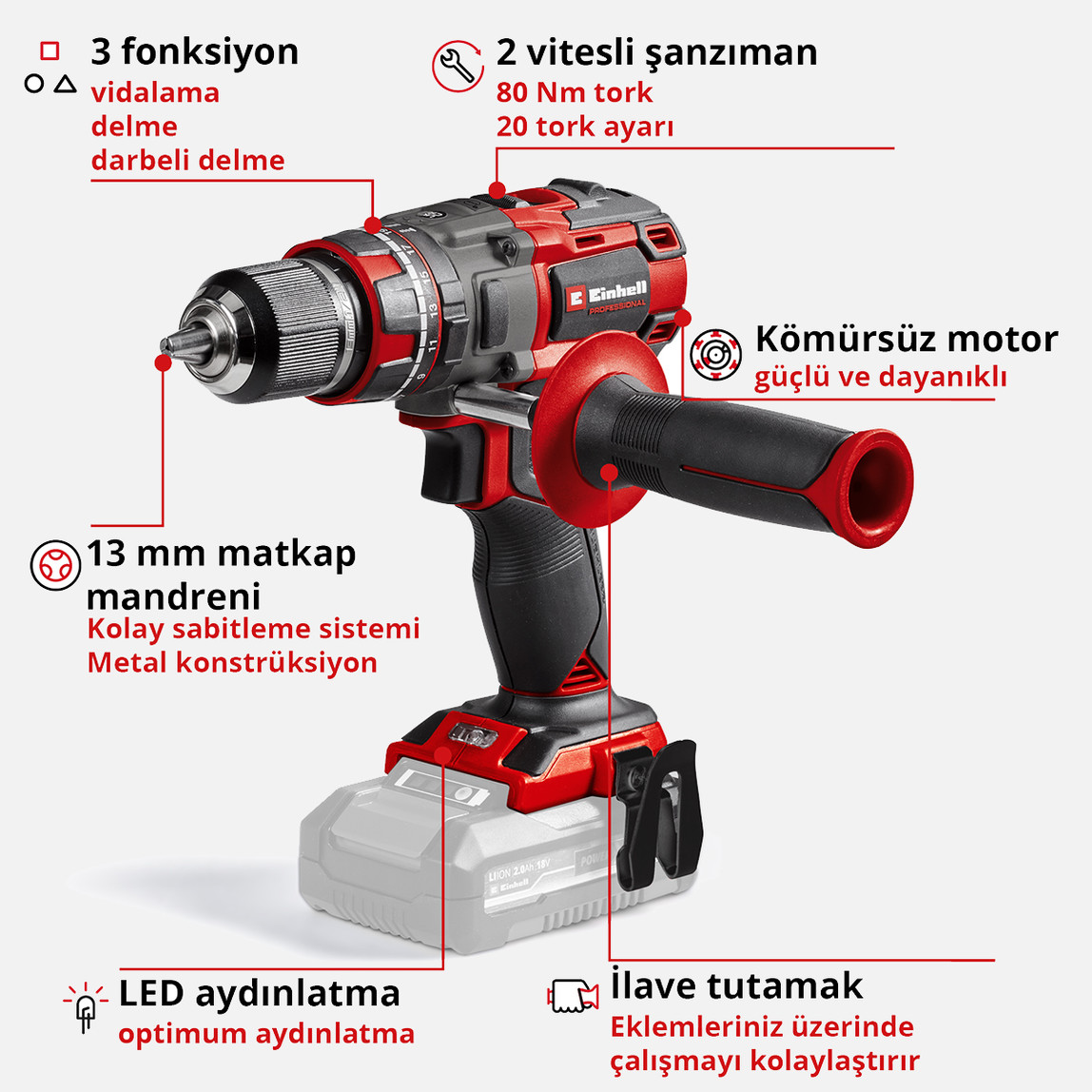    Einhell TP-CD 18/80 Li-i BL Akülü Darbeli Vidalama 