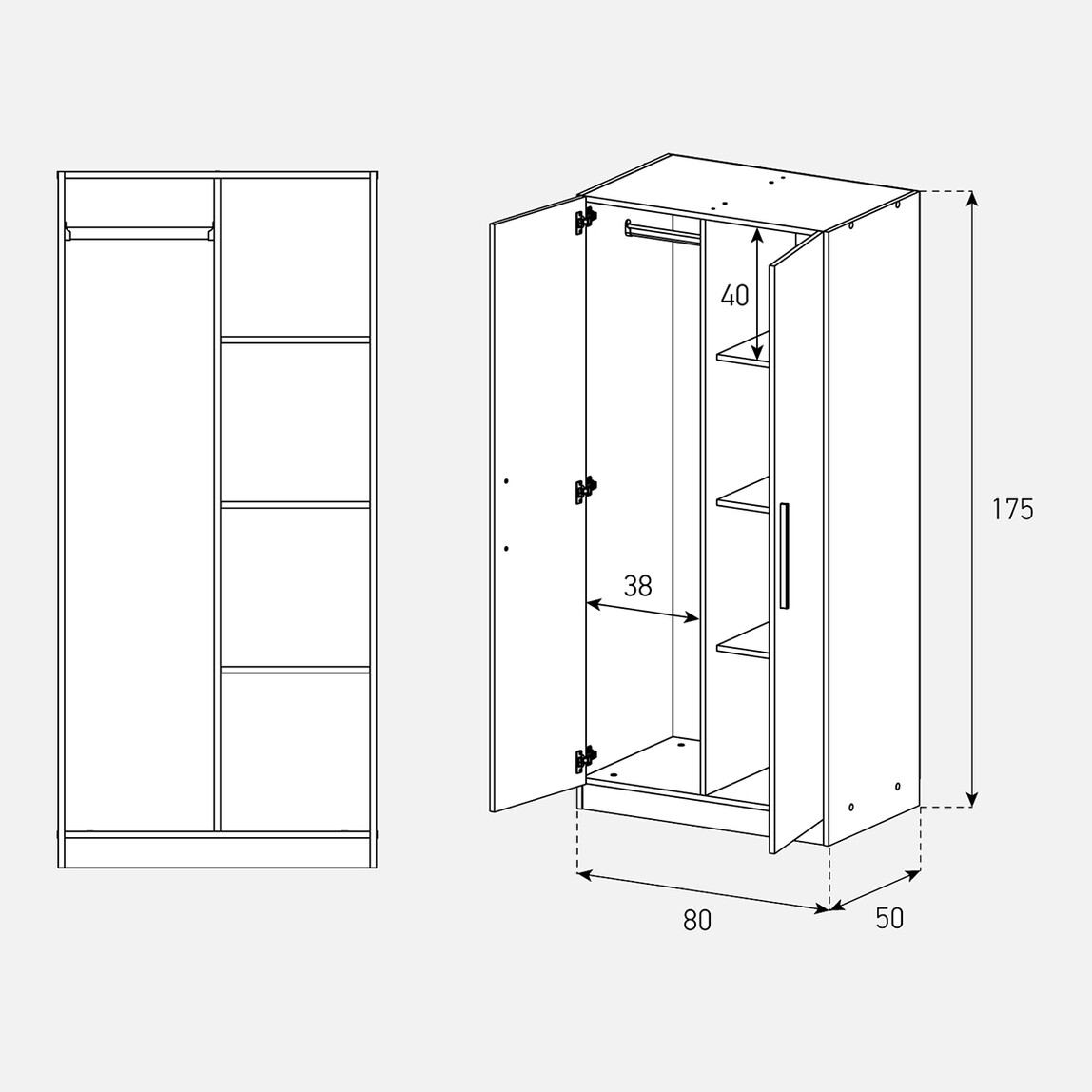    Sonorous 2 Kapaklı Gardırop Beyaz 