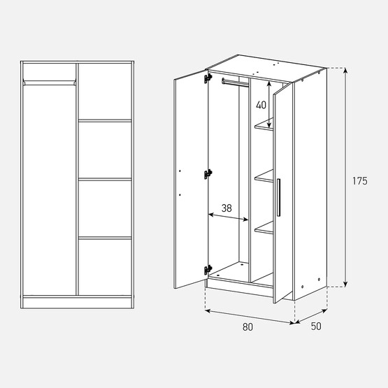 Sonorous 2 Kapaklı Gardırop Beyaz