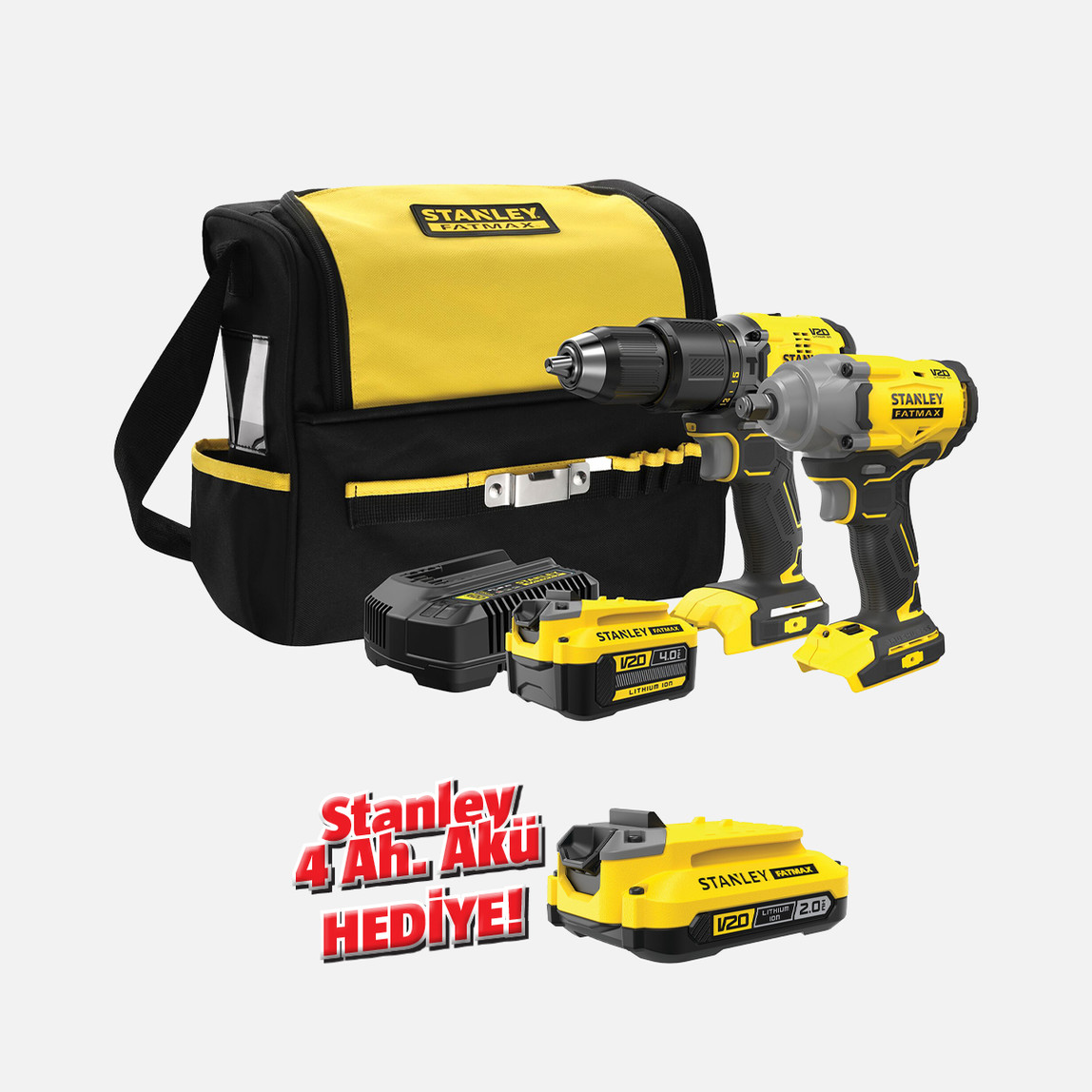    Stanley SFMCK217M1S-QW 18V Akülü Darbeli Matkap ve Somun Sıkma 2'li Seti (SFMCD715(Kömürsüz) SfmcF920(Kömürsüz) 4Ah Hızlı Şarj Aleti (SFMCB14) Bez Çanta 