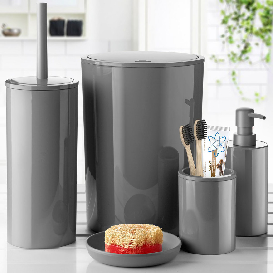    Primanova Flores 5'li Banyo Seti Gri 