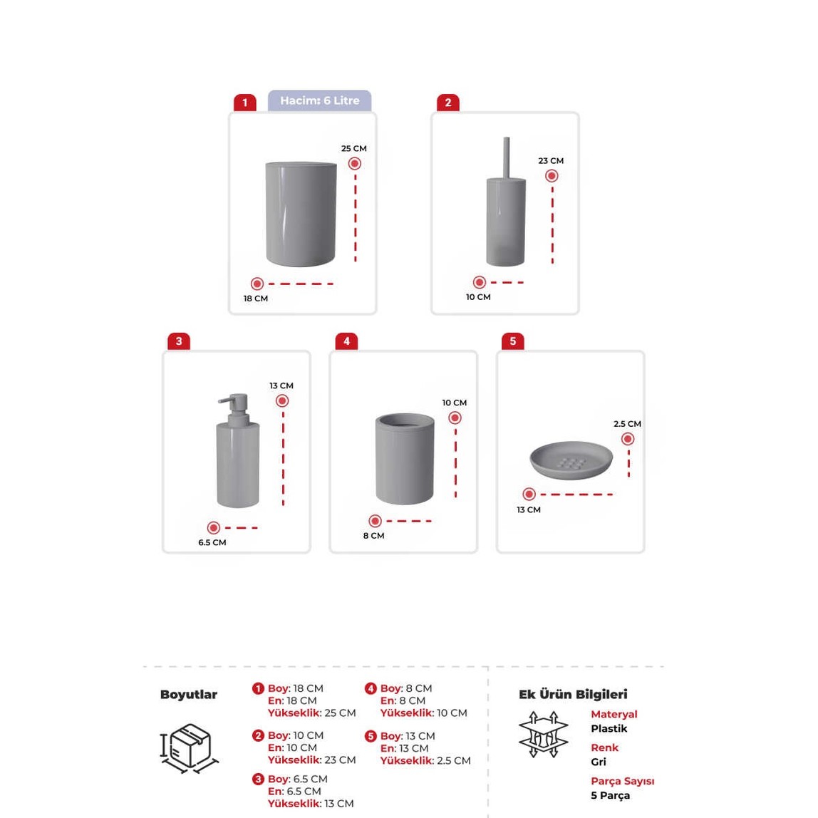    Primanova Flores 5'li Banyo Seti Gri 