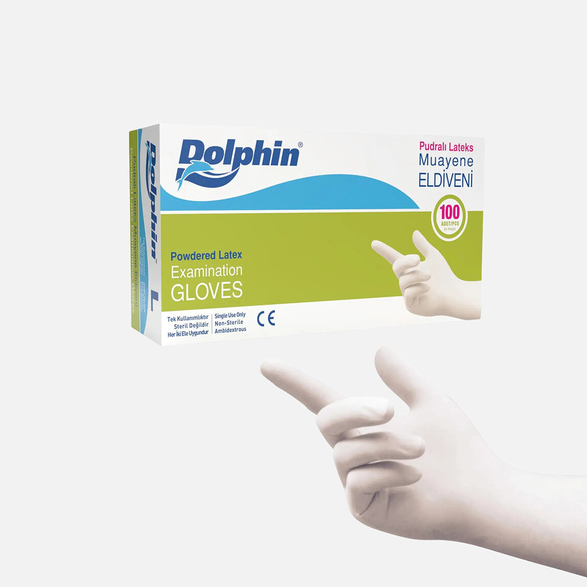    Dolphin Pudralı Lateks Eldiven Beyaz 100'lü M 