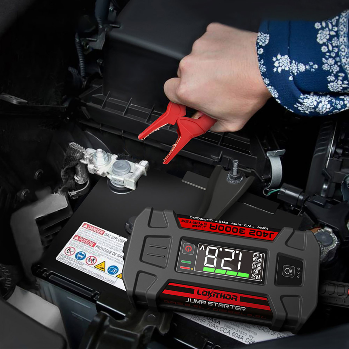    Lokithor J402 12V 3000Amp Li-Polimer Akıllı Akü Takviye Cihazı (Powerbank - Led Lamba) 