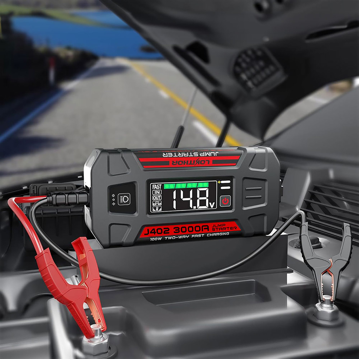    Lokithor J402 12V 3000Amp Li-Polimer Akıllı Akü Takviye Cihazı (Powerbank - Led Lamba) 