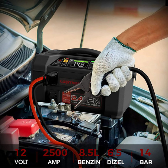 Lokithor AW401 12V 2500Amp Li-Polimer Akıllı Akü Takviye Cihazı (Pompa -Basınçlı Yıkama - Powerbank - Led Lamba)