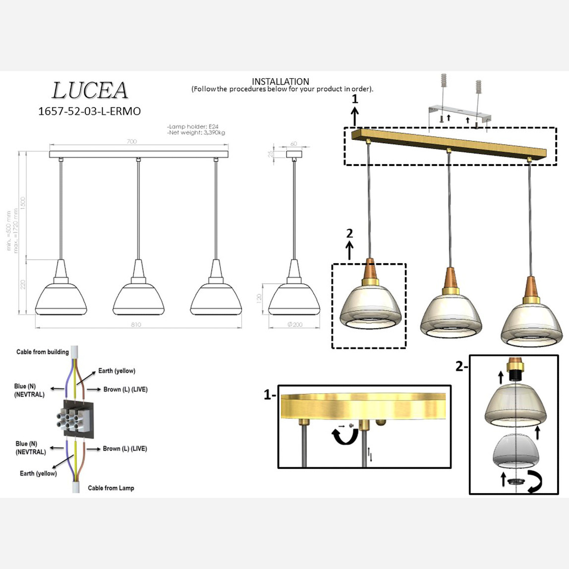    Lucea Ermo Üçlü Antik Sıralı Sarkıt 