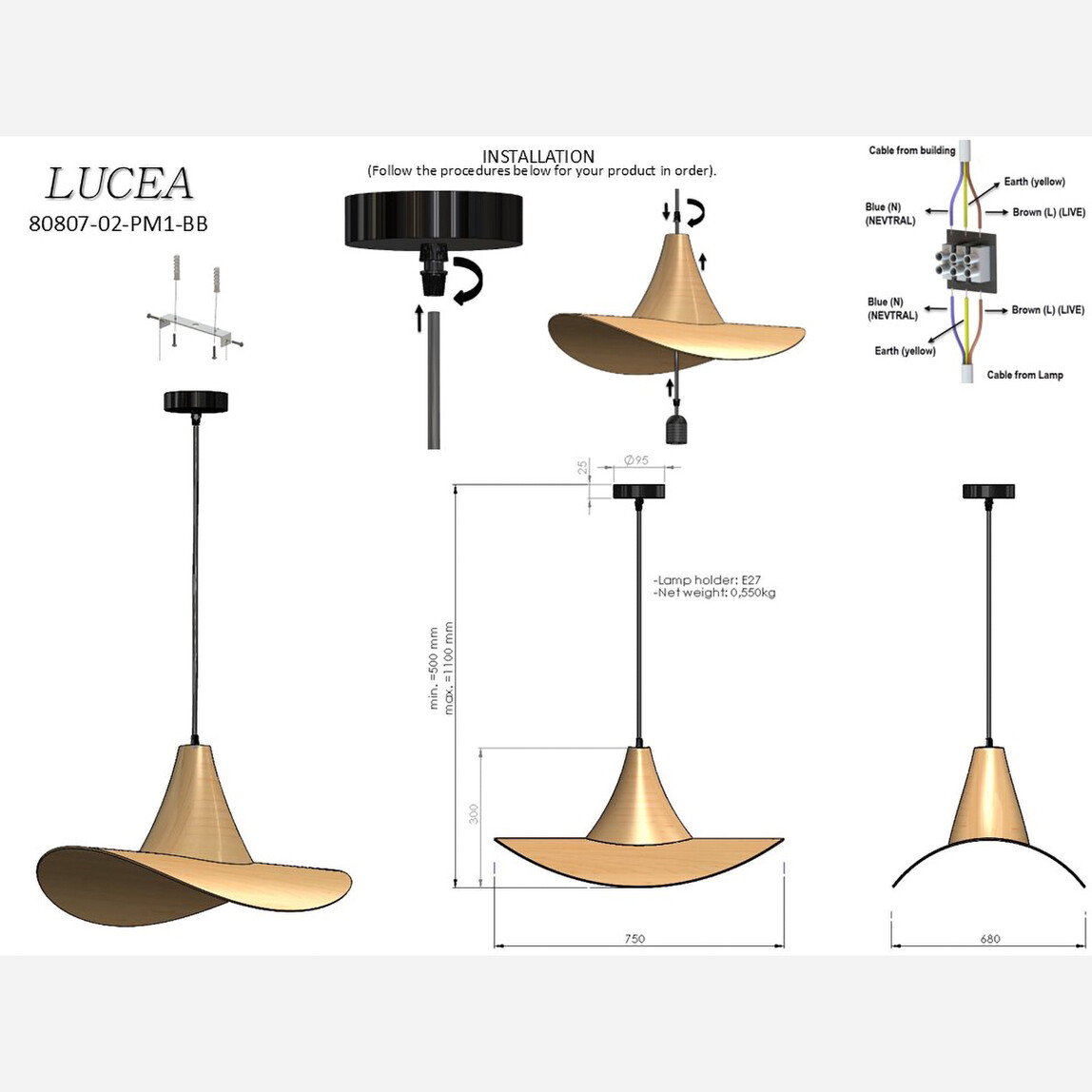    Lucea Nappe Bambu Tekli Sarkıt 61cm 