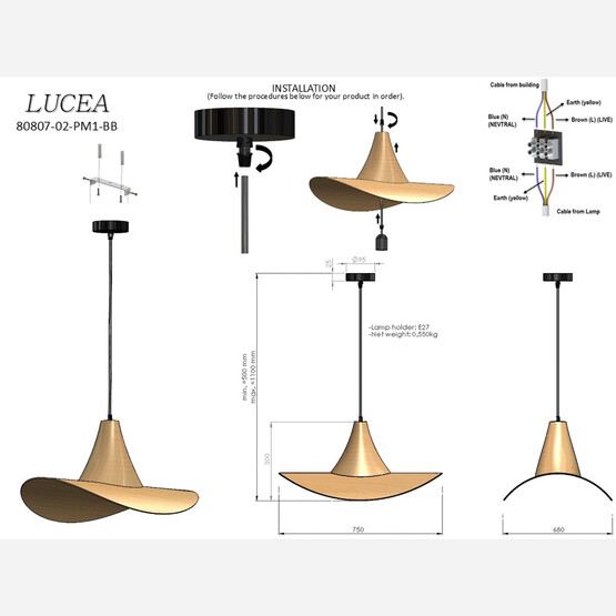 Lucea Nappe Bambu Tekli Sarkıt 61cm