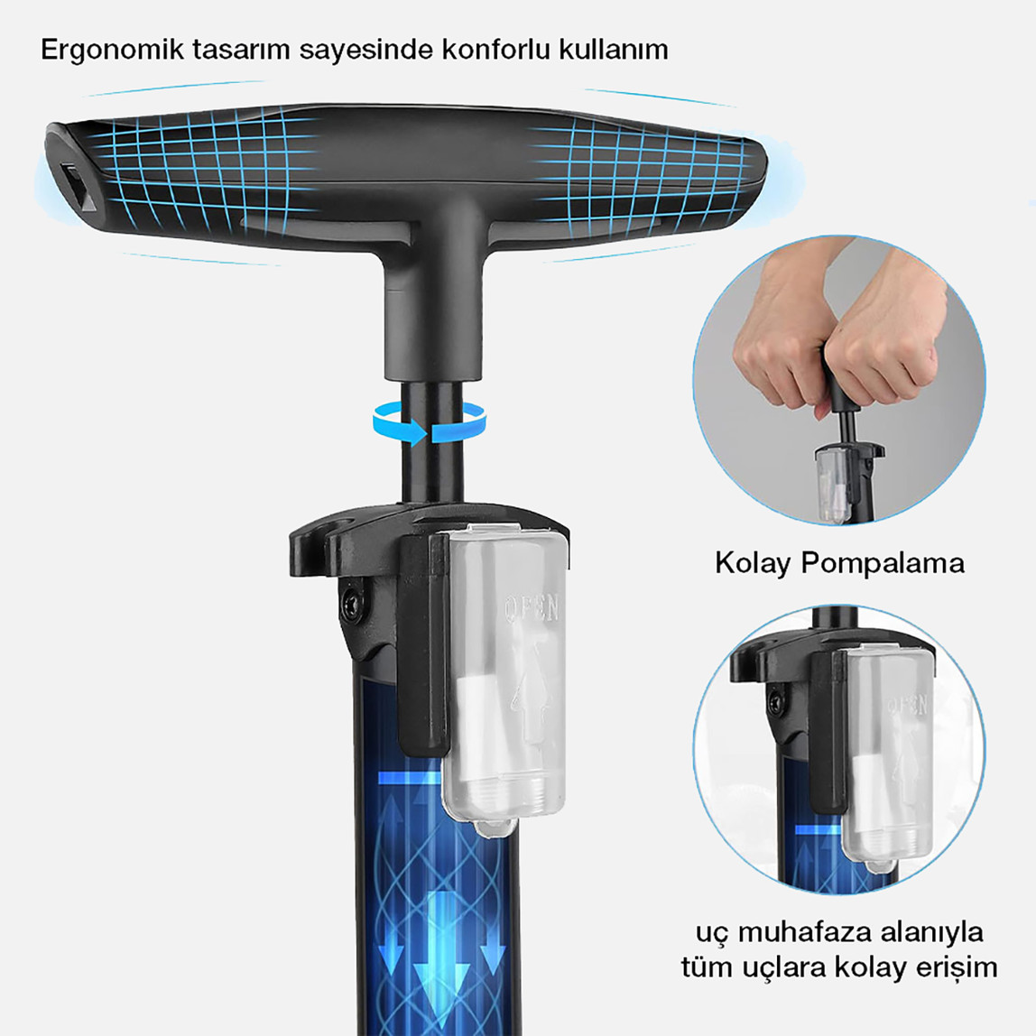    KOBB KB3848 87 PSI Analog Basınç Göstergeli Taşınabilir El Pompası 