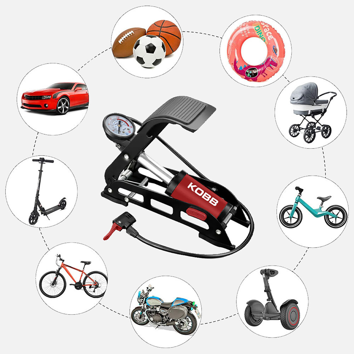    KOBB KB0901 87PSI Analog Basınç Göstergeli Ayak Pompası 