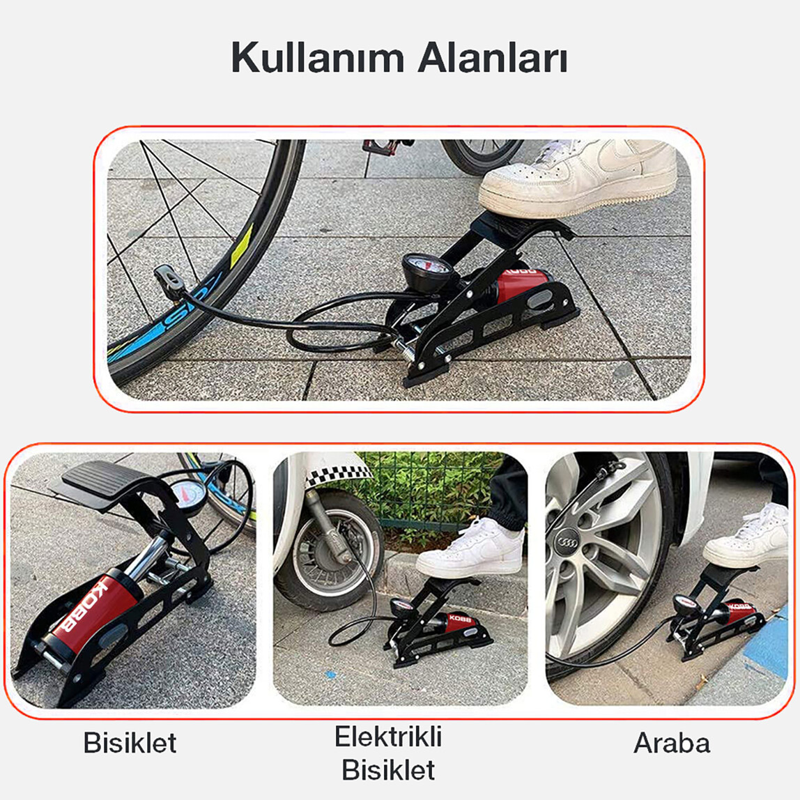    KOBB KB0901 87PSI Analog Basınç Göstergeli Ayak Pompası 