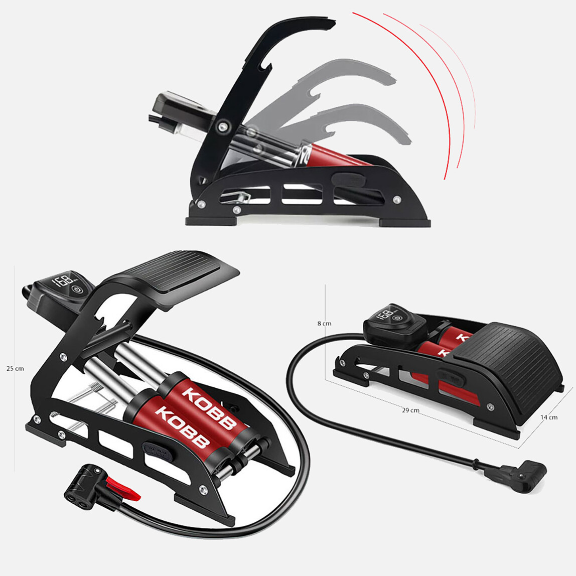    KOBB KB5402D Çift Pistonlu Dokunmatik Dijital Basınç Göstergeli Ayak Pompası + Taşıma Kılıfı 