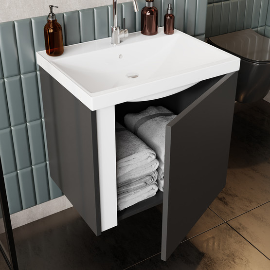 Kemer Aynalı 50 cm Takım Banyo Dolabı Antrasit