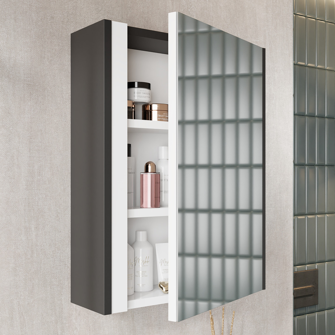    Kemer Aynalı 60 cm Takım Banyo Dolabı Antrasit 