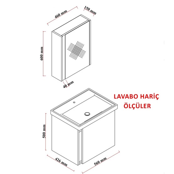Kemer Aynalı 60 cm Takım Banyo Dolabı Antrasit