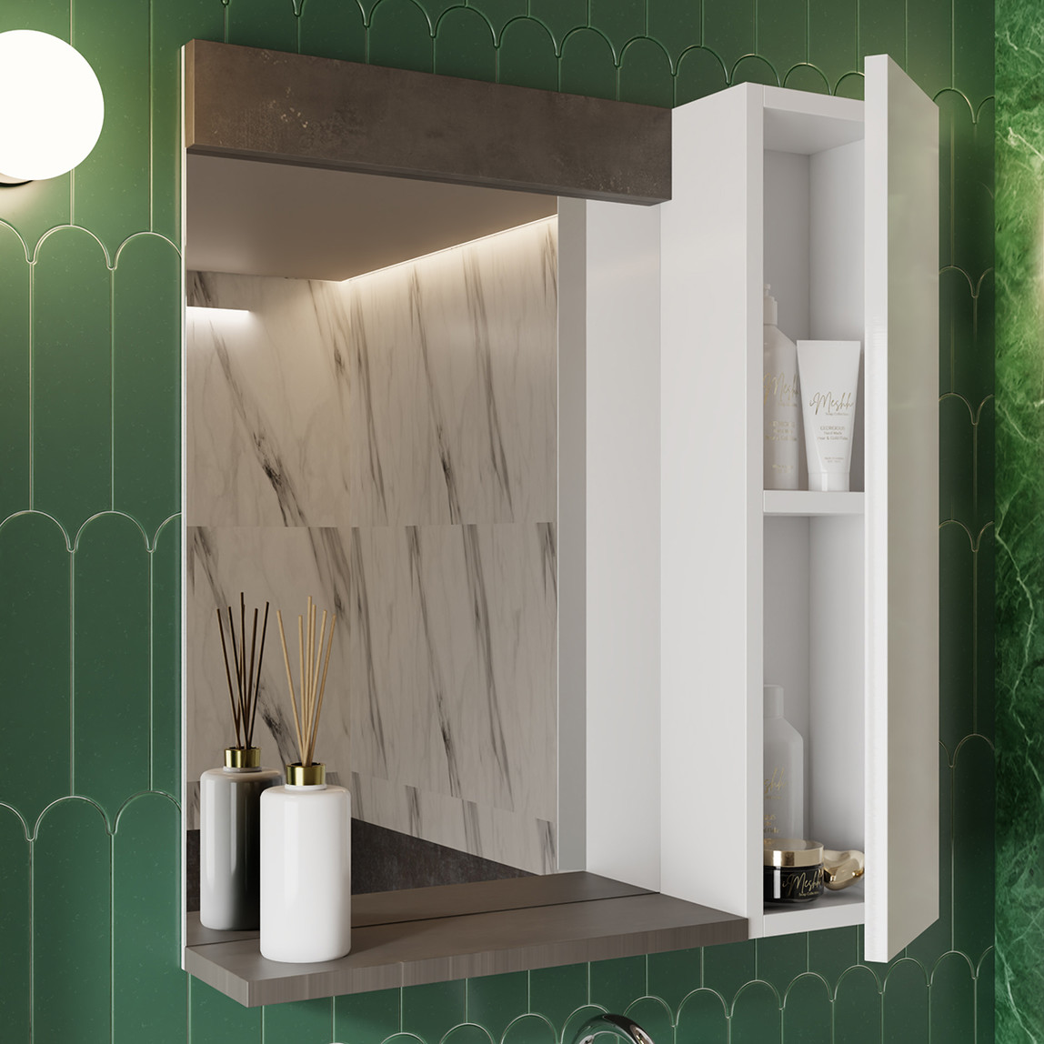    Gümüş Aynalı 65 cm Takım Banyo Dolabı Gümüş-Beyaz 