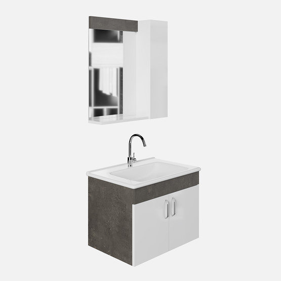 Gümüş Aynalı 65 cm Takım Banyo Dolabı Gümüş-Beyaz