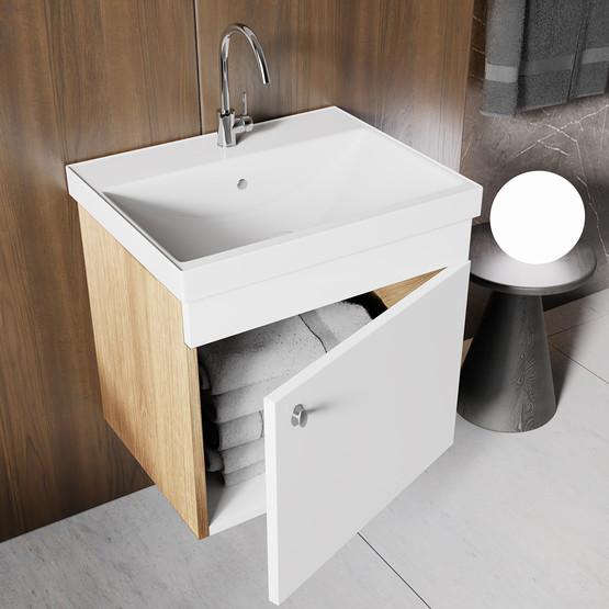 Milano Aynalı 50 cm Takım Banyo Dolabı Somono Meşe