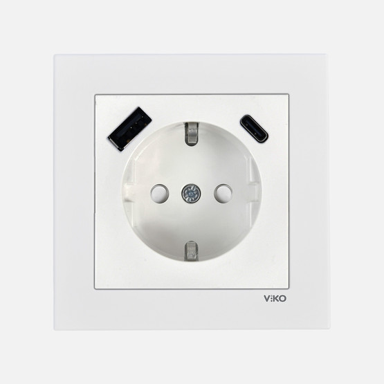 Viko Karre 55 Beyaz Usb (Type- Topraklı)