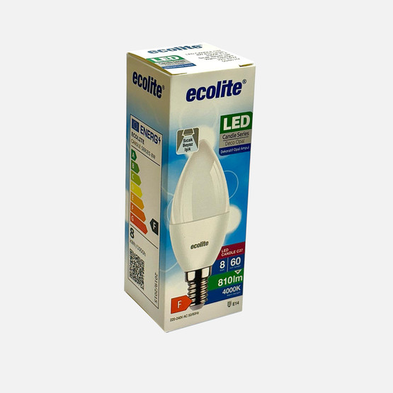 Ecolite C37 LED Ampul 8.5W, Sıcak Beyaz Işık (4000K)
