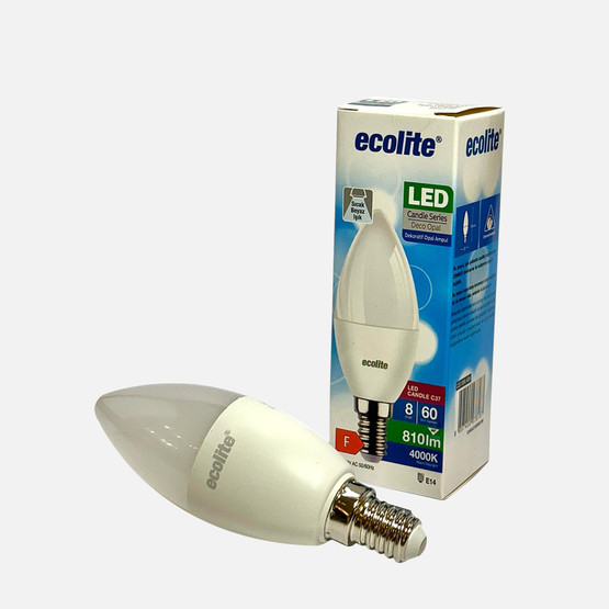 Ecolite C37 LED Ampul 8.5W, Sıcak Beyaz Işık (4000K)