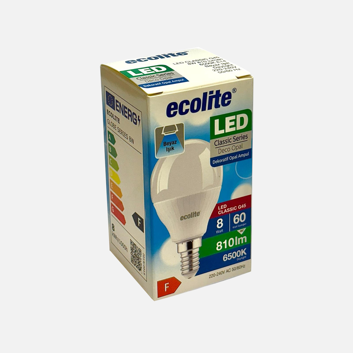    Ecolite G45 8W LED Ampul / Beyaz Işık (6500K) 