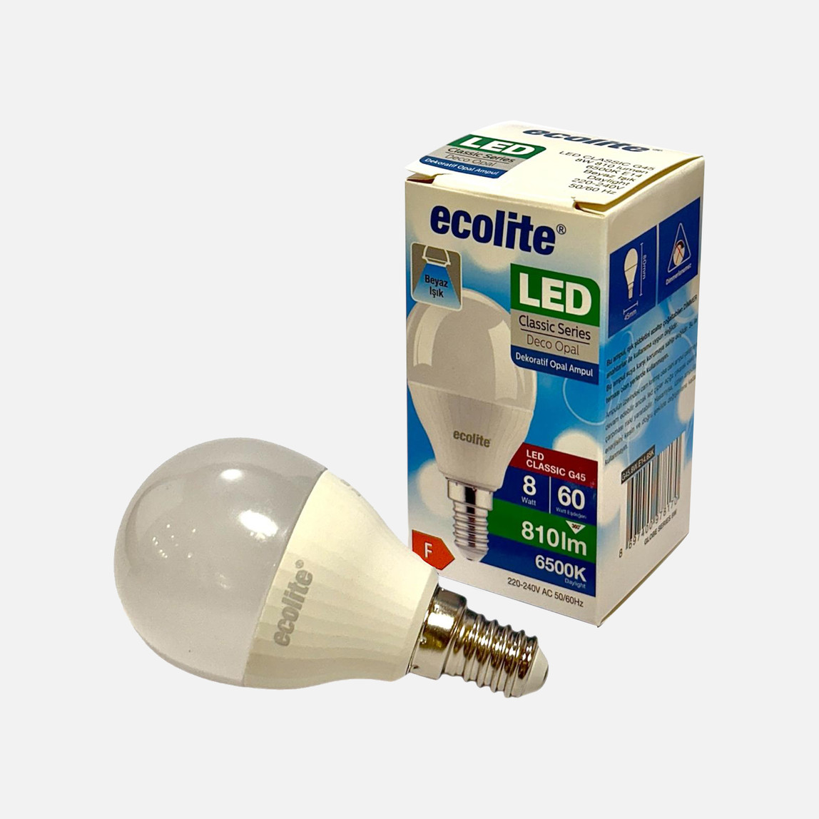    Ecolite G45 8W LED Ampul / Beyaz Işık (6500K) 