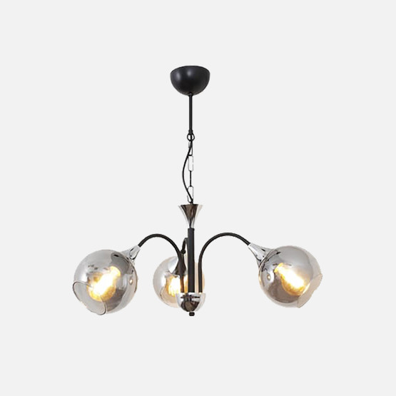 Girne 3'li Siyah Füme Camlı Avize