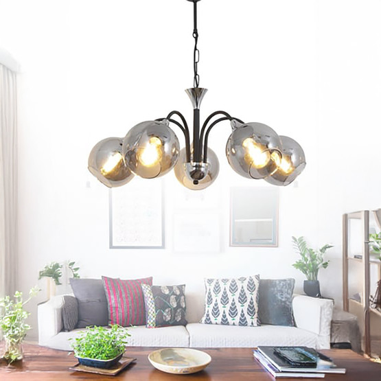 Girne 5'li Siyah Füme Camlı Avize